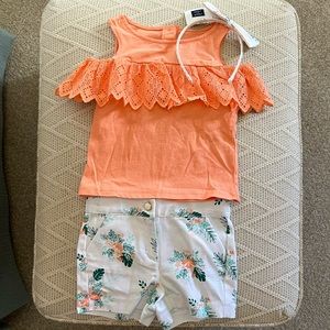 NWT Janie & Jack shorts and coral top with matching headband size 2T